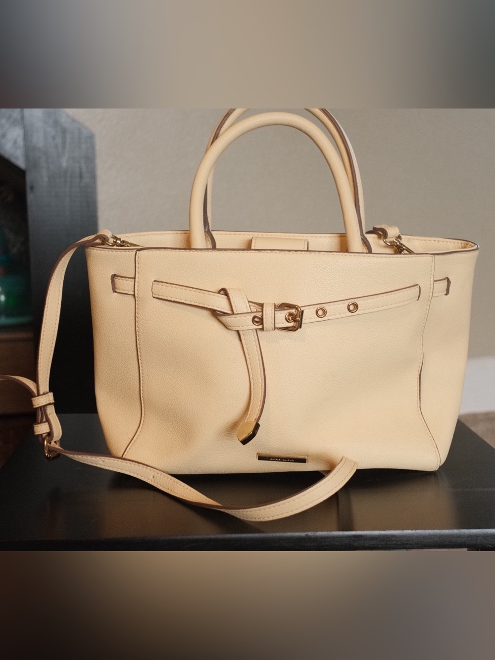 Butter Yellow Structured Top-Handle Satchel with Gold Hardware
